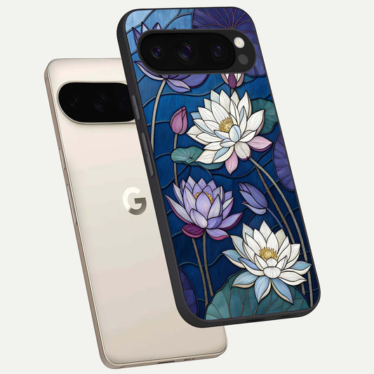  Purple Lotus Stained phone case For Google Pixel 10 Pro showing premium glass back cover with detailed artwork