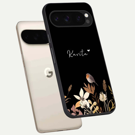  Quiet Garden Tune Custom Name phone case For Google Pixel 10 Pro showing premium glass back cover with detailed artwork