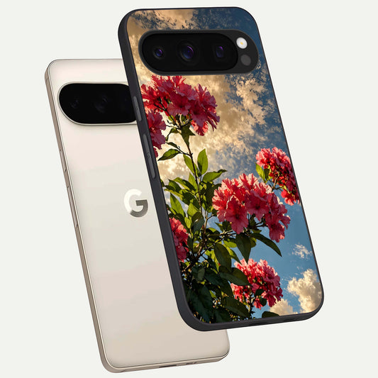 Red Bloom Skies phone case For Google Pixel 10 Pro showing premium glass back cover with detailed artwork