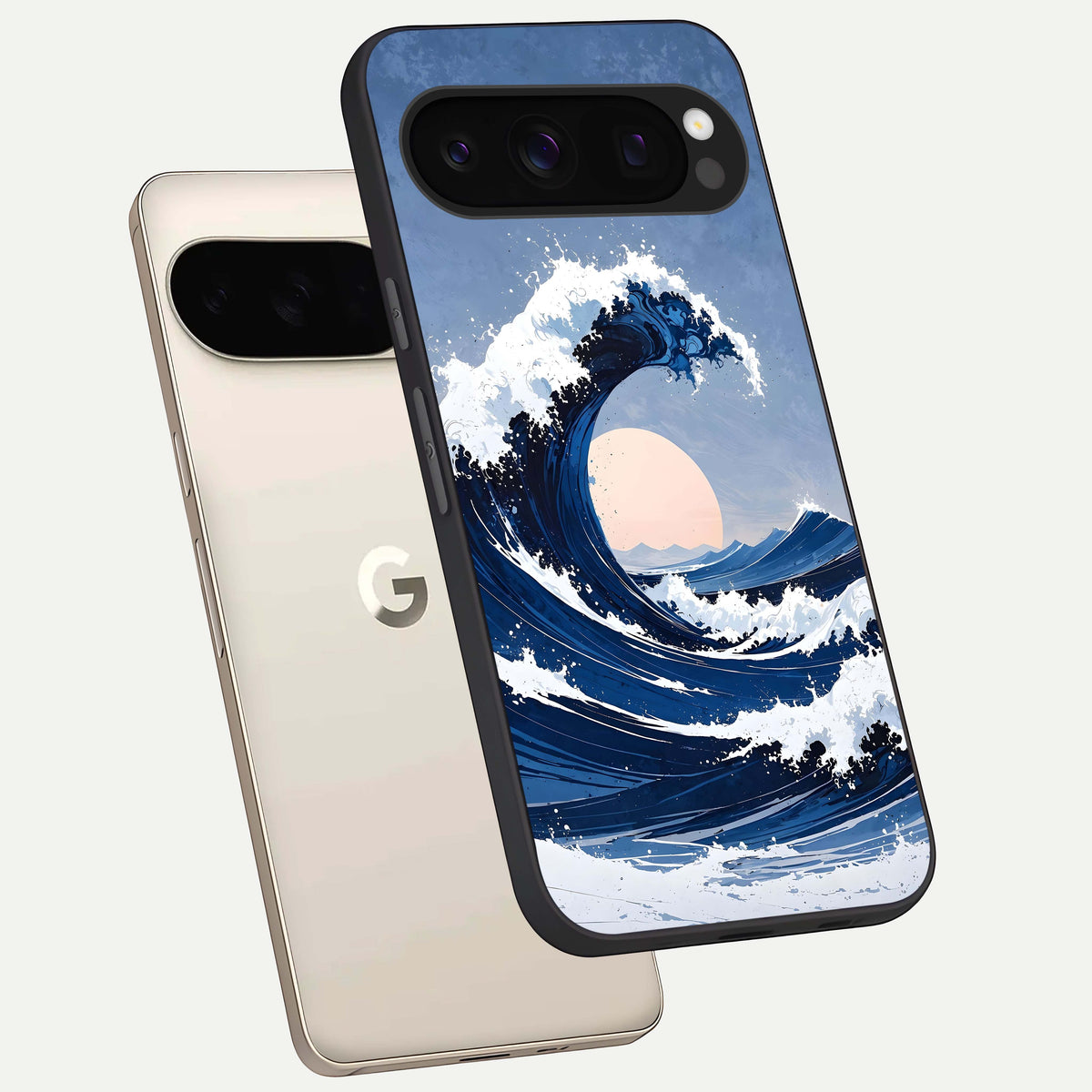  Rising Tide Power phone case For Google Pixel 10 Pro showing premium glass back cover with detailed artwork