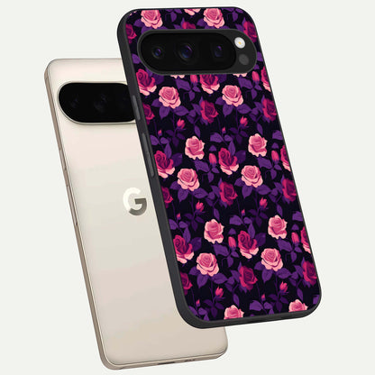  Rose Garden Twilight phone case For Google Pixel 10 Pro showing premium glass back cover with detailed artwork