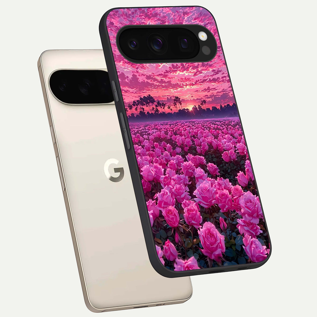  Rose Sunset Valley phone case For Google Pixel 10 Pro showing premium glass back cover with detailed artwork