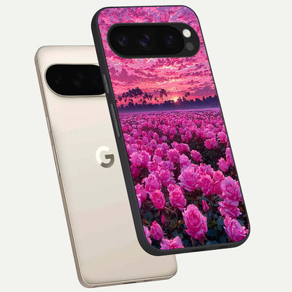  Rose Sunset Valley phone case For Google Pixel 10 Pro showing premium glass back cover with detailed artwork