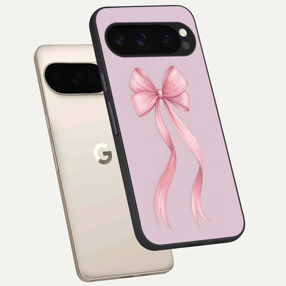  Soft Blush Bow phone case For Google Pixel 10 Pro showing premium glass back cover with detailed artwork