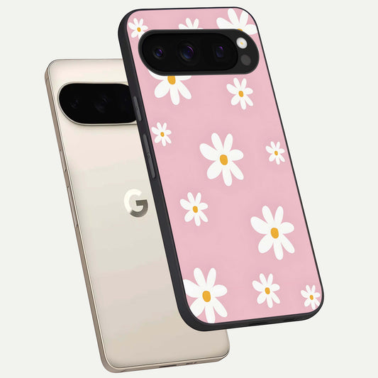  Soft Daisy Bliss phone case For Google Pixel 10 Pro showing premium glass back cover with detailed artwork