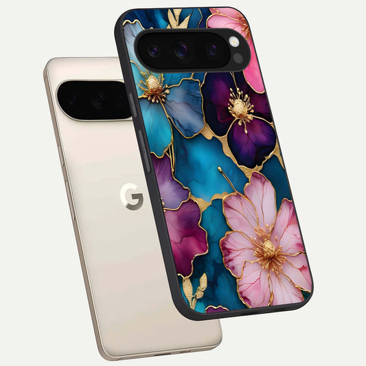  Sparkle Floral phone case For Google Pixel 10 Pro showing premium glass back cover with detailed artwork