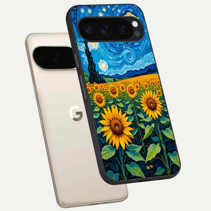  Starry Sunflower Dreams phone case For Google Pixel 10 Pro showing premium glass back cover with detailed artwork