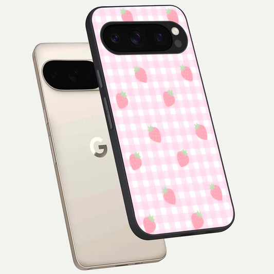  Strawberry Picnic Love phone case For Google Pixel 10 Pro showing premium glass back cover with detailed artwork