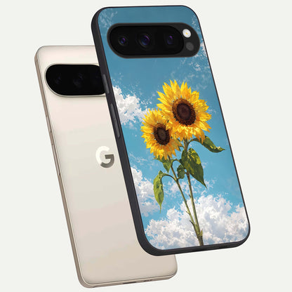  Sunlit Daisy Glow phone case For Google Pixel 10 Pro showing premium glass back cover with detailed artwork