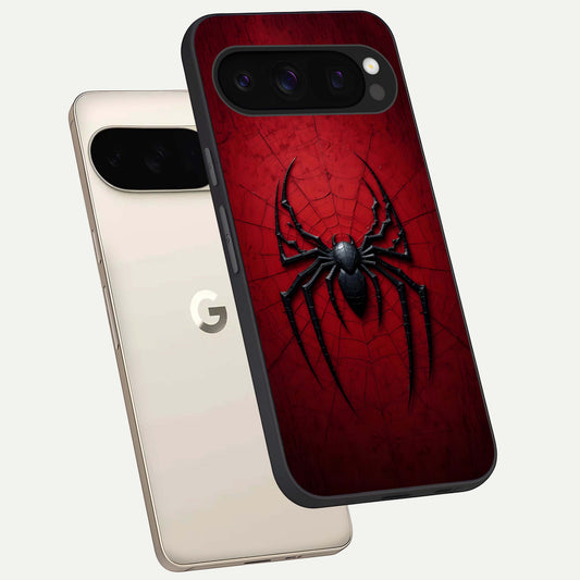  Superhero Web Emblem phone case For Google Pixel 10 Pro showing premium glass back cover with detailed artwork
