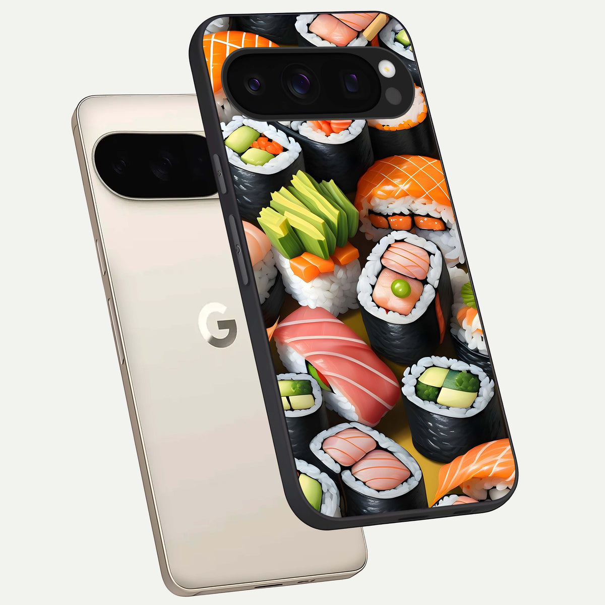  Sushi Food Pattern phone case For Google Pixel 10 Pro showing premium glass back cover with detailed artwork