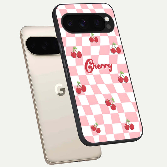 Sweet Cherry Vibes phone case For Google Pixel 10 Pro showing premium glass back cover with detailed artwork