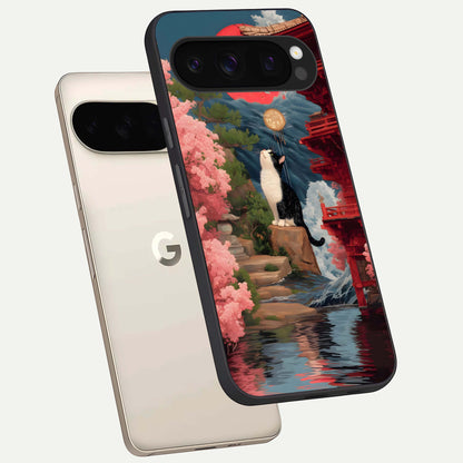  Temple Cat Scenery phone case For Google Pixel 10 Pro showing premium glass back cover with detailed artwork