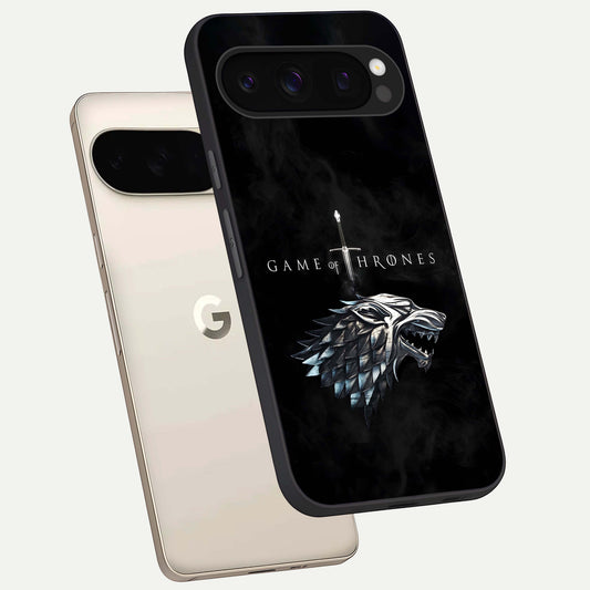  Throne Wolf Legacy phone case For Google Pixel 10 Pro showing premium glass back cover with detailed artwork