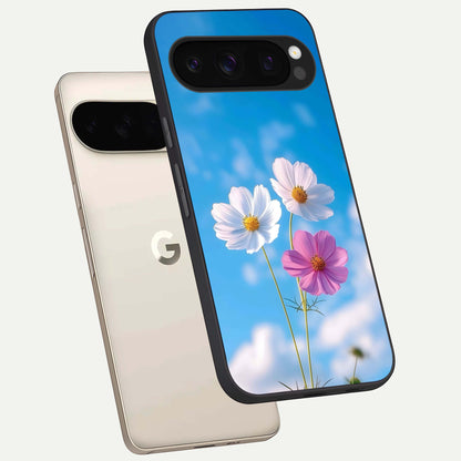  Tripple Flowers With Sky phone case For Google Pixel 10 Pro showing premium glass back cover with detailed artwork
