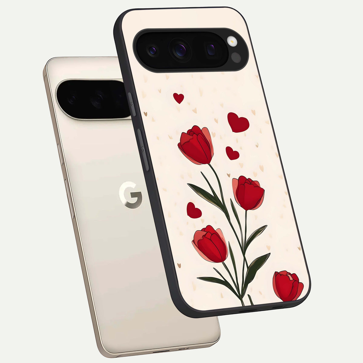  Tulip With Heart phone case For Google Pixel 10 Pro showing premium glass back cover with detailed artwork