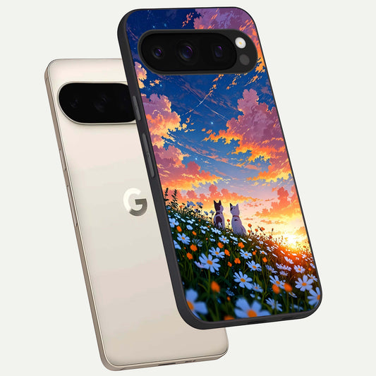  Two Cats Friends phone case For Google Pixel 10 Pro showing premium glass back cover with detailed artwork