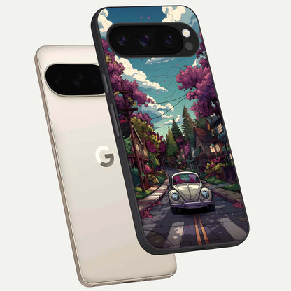  Vintage Street Drive phone case For Google Pixel 10 Pro showing premium glass back cover with detailed artwork