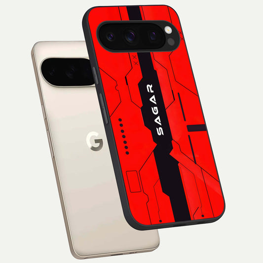  Voltage Rise CYBERPUNK Custom Name phone case For Google Pixel 10 Pro showing premium custom name glass back cover