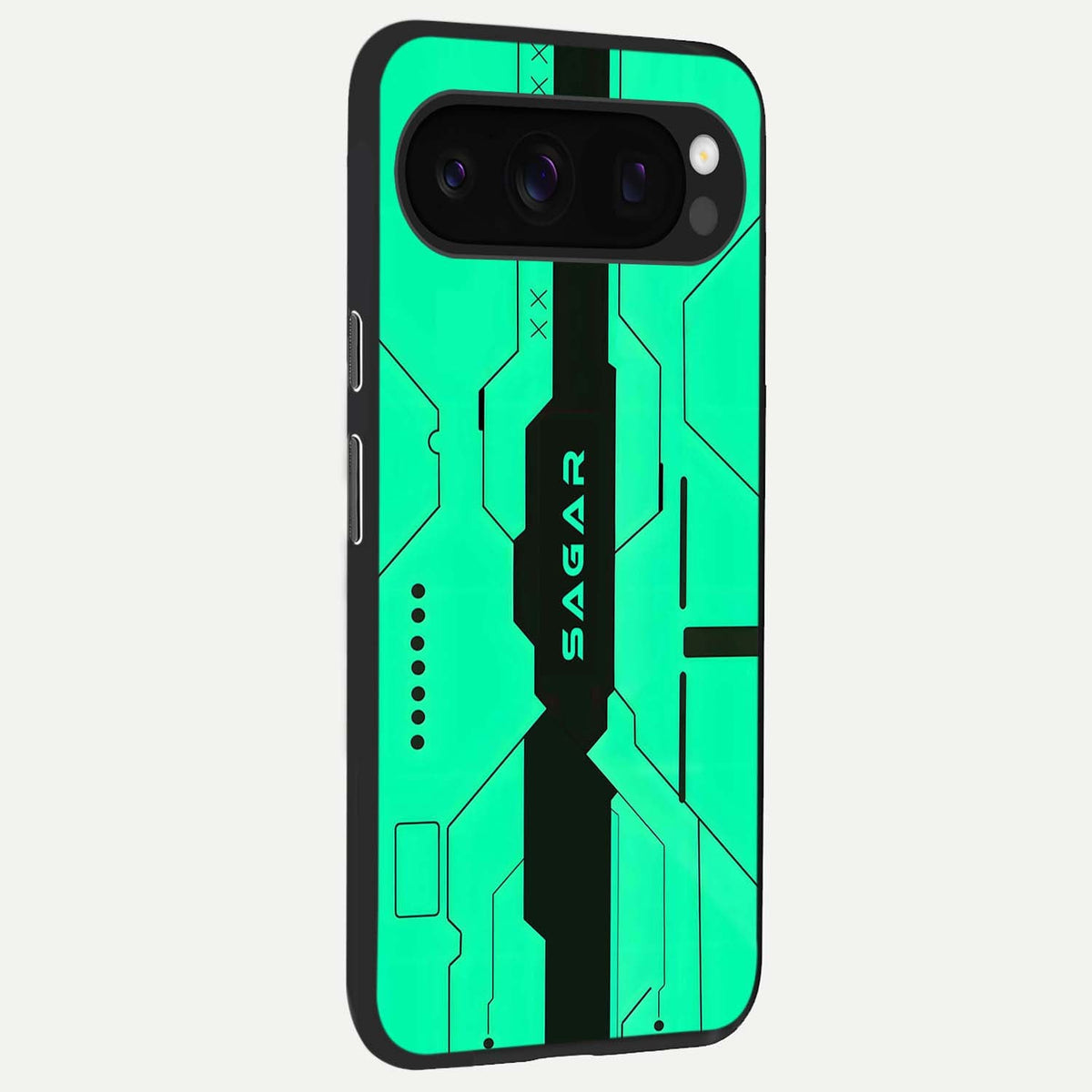  Aqua Tech CYBERPUNK Custom Name back cover For Google Pixel 10 Pro slim fit glass case with vibrant aesthetic design