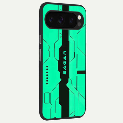  Aqua Tech CYBERPUNK Custom Name back cover For Google Pixel 10 Pro slim fit glass case with vibrant aesthetic design