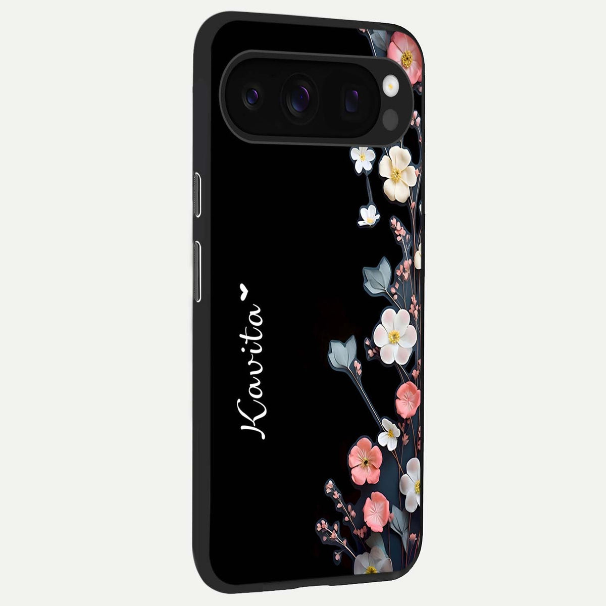  Black Elegance Floral Custom Name back cover For Google Pixel 10 Pro slim fit glass case with vibrant aesthetic design