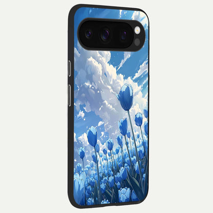  Blue Tulip Clouds back cover For Google Pixel 10 Pro slim fit glass case with vibrant aesthetic design