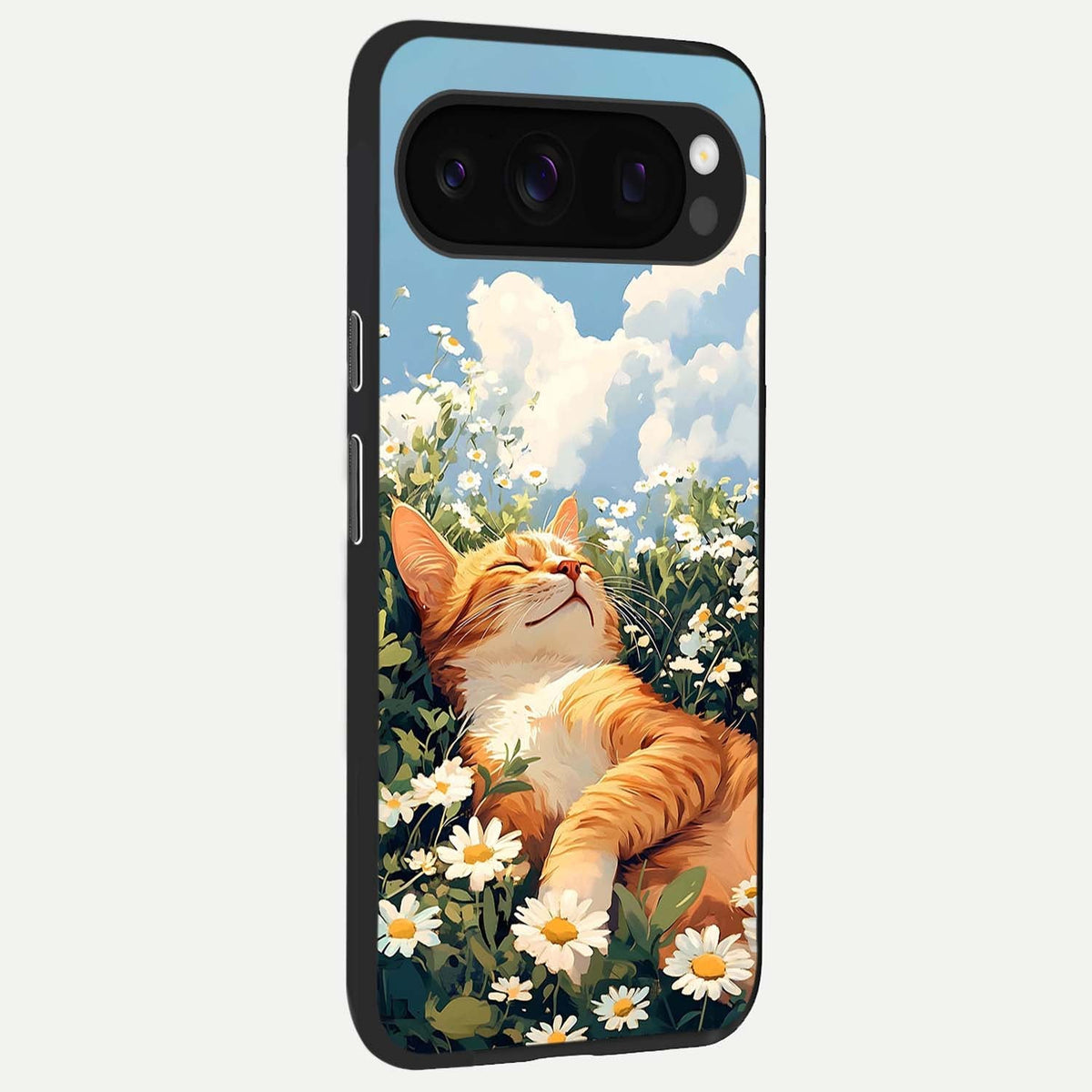 Cat And Flowers View back cover For Google Pixel 10 Pro slim fit glass case with vibrant aesthetic design
