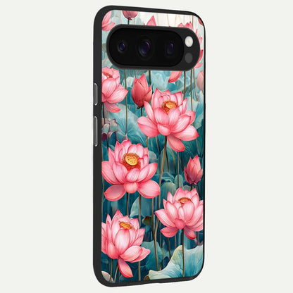  Celestial Pink Lotus back cover For Google Pixel 10 Pro slim fit glass case with vibrant aesthetic design
