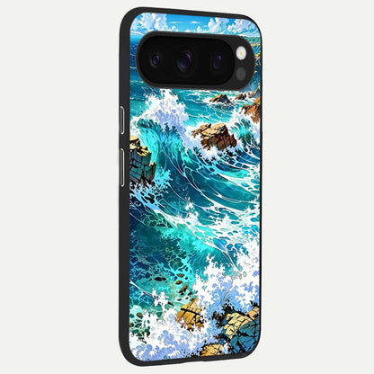  Coastal Blue Waves back cover For Google Pixel 10 Pro slim fit glass case with vibrant aesthetic design