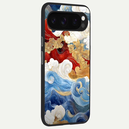  Colored Waves back cover For Google Pixel 10 Pro slim fit glass case with vibrant aesthetic design