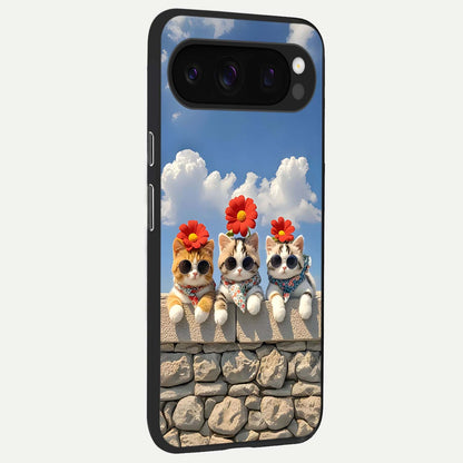  Floral Kitty Squad back cover For Google Pixel 10 Pro slim fit glass case with vibrant aesthetic design