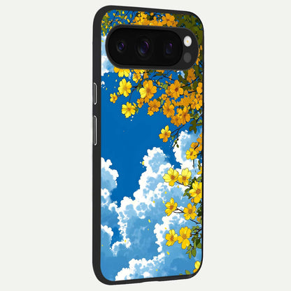 Golden Petal Sky back cover For Google Pixel 10 Pro slim fit glass case with vibrant aesthetic design