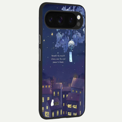  Moonlit Cat Silence back cover For Google Pixel 10 Pro slim fit glass case with vibrant aesthetic design