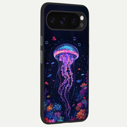  Neon Jellyfish back cover For Google Pixel 10 Pro slim fit glass case with vibrant aesthetic design