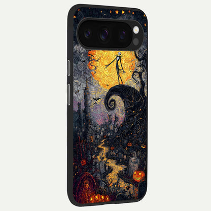  Pumpkin Moon Night back cover For Google Pixel 10 Pro slim fit glass case with vibrant aesthetic design