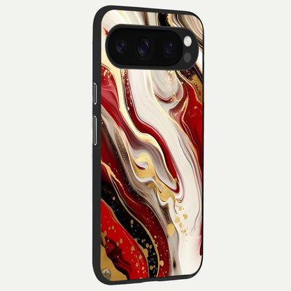  Red And White Marble back cover For Google Pixel 10 Pro slim fit glass case with vibrant aesthetic design