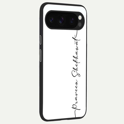  White Tune Custom Name back cover For Google Pixel 10 Pro slim fit personalized glass case with aesthetic design