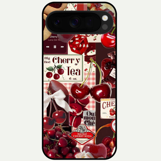  Aesthetic Cherry Tea Glass Case For Google Pixel 10 Pro XL back cover – full design glossy printed glass finish