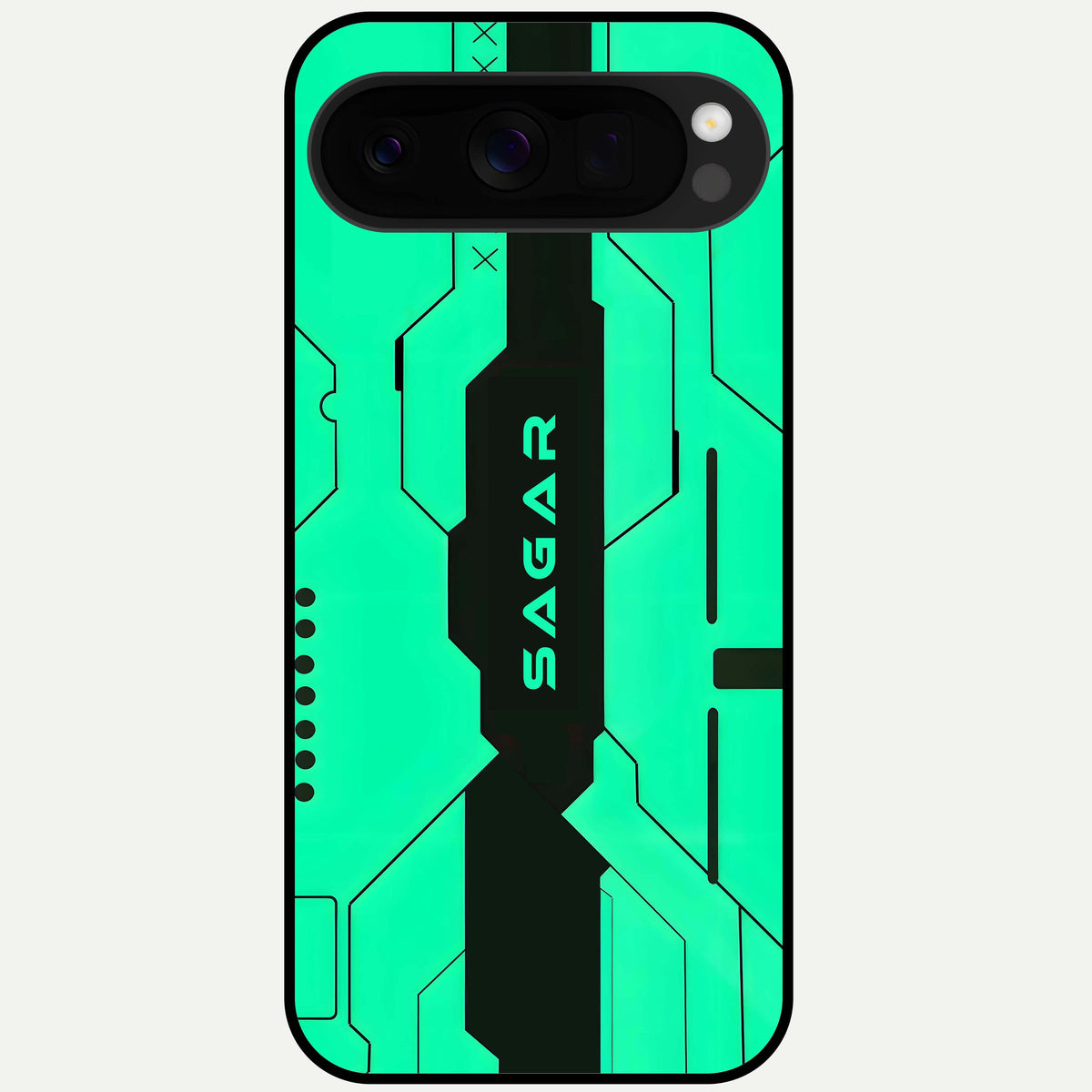  Aqua Tech CYBERPUNK Custom Name Glass Case For Google Pixel 10 Pro XL back cover – full design glossy printed glass finish