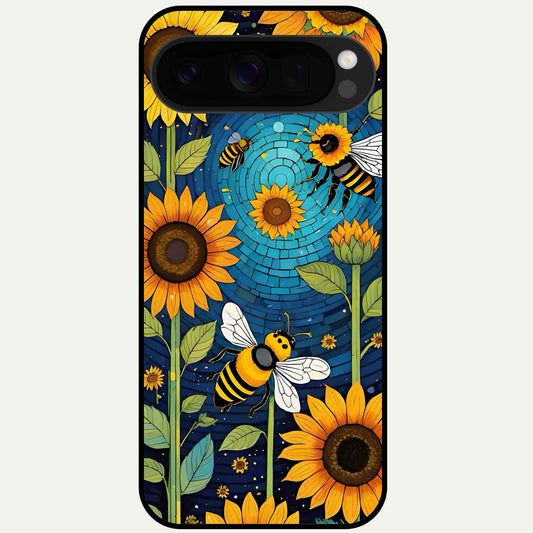  Bees And Sunflowers Glass Case For Google Pixel 10 Pro XL back cover – full design glossy printed glass finish