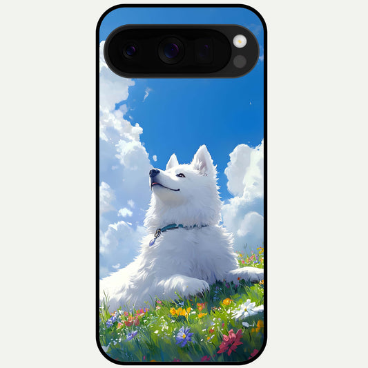  Blissful Cloud Pup Glass Case For Google Pixel 10 Pro XL back cover – full design glossy printed glass finish