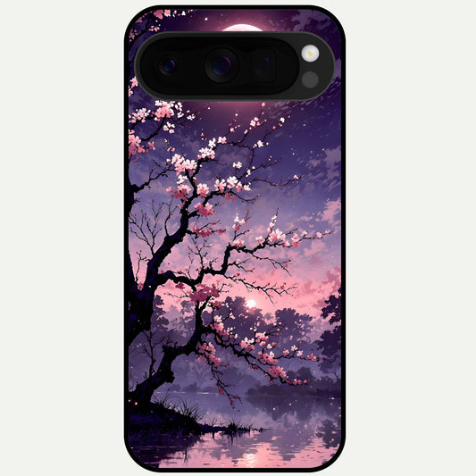  Blossom Pink Moon Glass Case For Google Pixel 10 Pro XL back cover – full design glossy printed glass finish