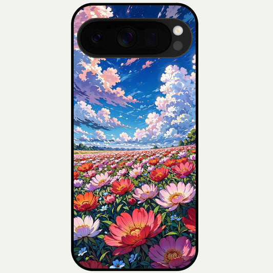  Blossom Sky Field Glass Case For Google Pixel 10 Pro XL back cover – full design glossy printed glass finish