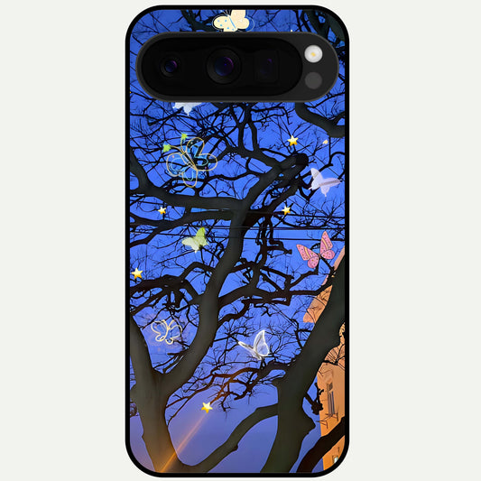  Butterfly Night Magic Glass Case For Google Pixel 10 Pro XL back cover – full design glossy printed glass finish