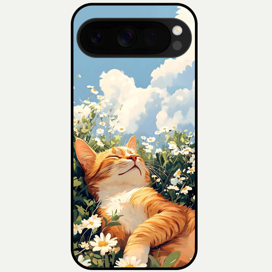  Cat And Flowers View Glass Case For Google Pixel 10 Pro XL back cover – full design glossy printed glass finish