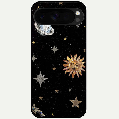  Celestial Moon With Stars Glass Case For Google Pixel 10 Pro XL back cover – full design glossy printed glass finish