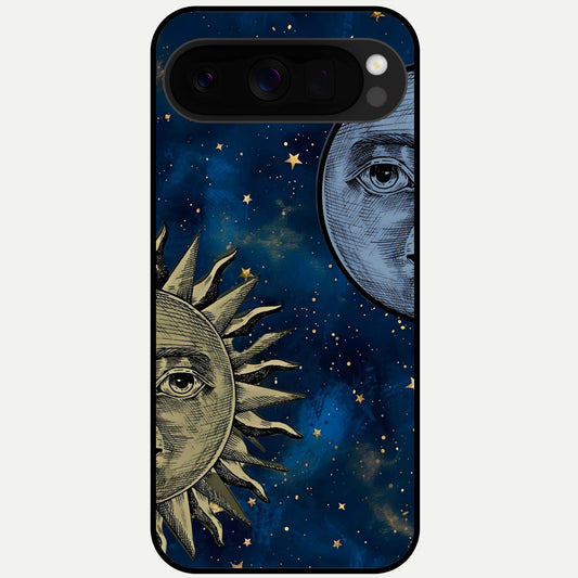  Celestial Moon With Sun Glass Case For Google Pixel 10 Pro XL back cover – full design glossy printed glass finish