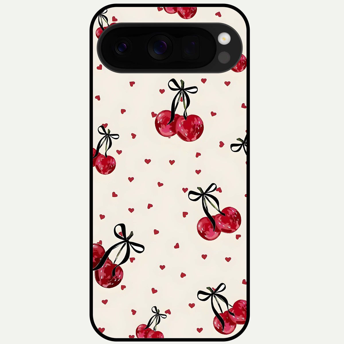  Cherry Heart Bow Glass Case For Google Pixel 10 Pro XL back cover – full design glossy printed glass finish