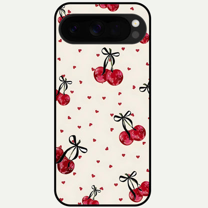  Cherry Heart Bow Glass Case For Google Pixel 10 Pro XL back cover – full design glossy printed glass finish